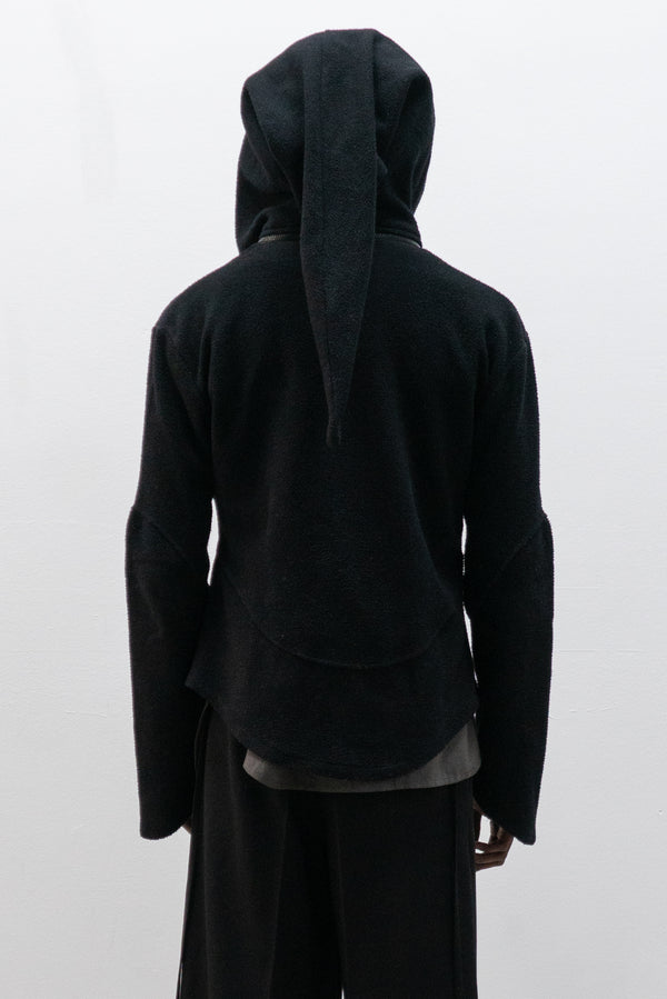 fleece jacket with pointed hood