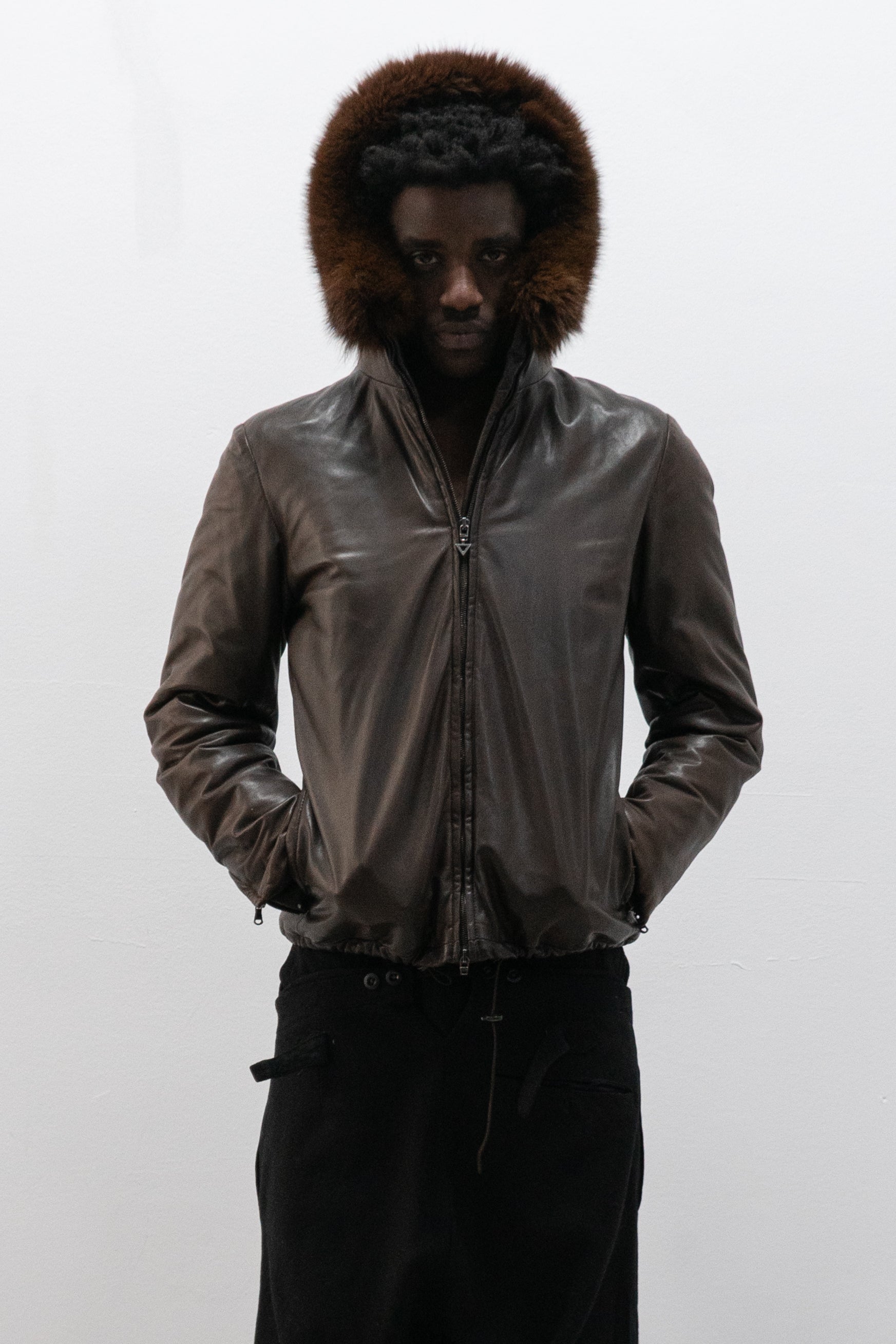ruffo fur hooded leather jacket