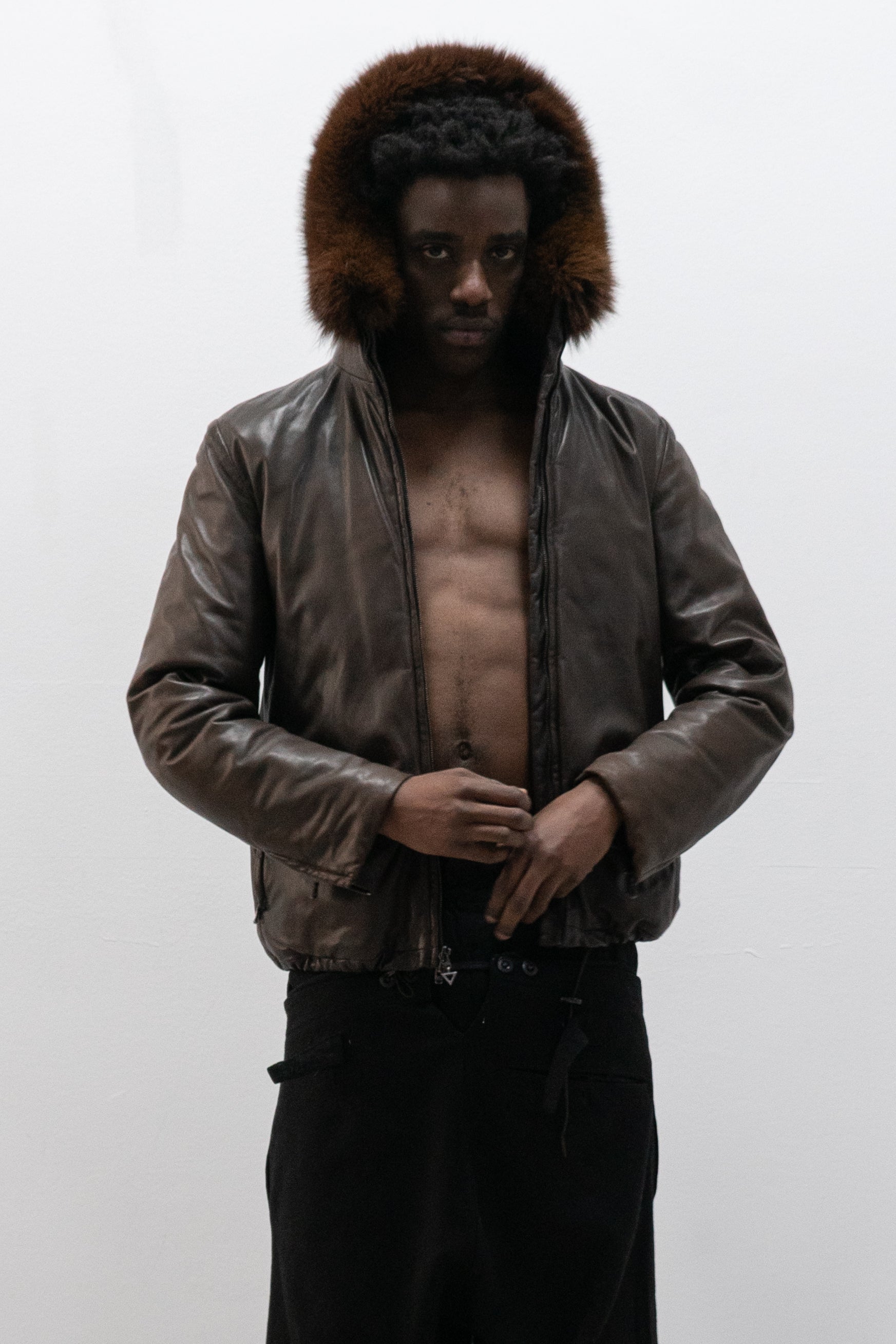 ruffo fur hooded leather jacket