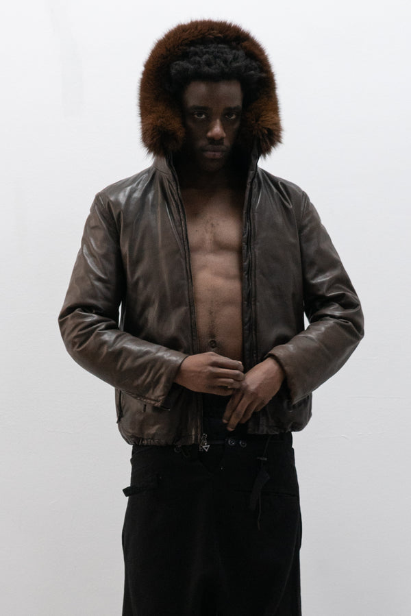 ruffo fur hooded leather jacket