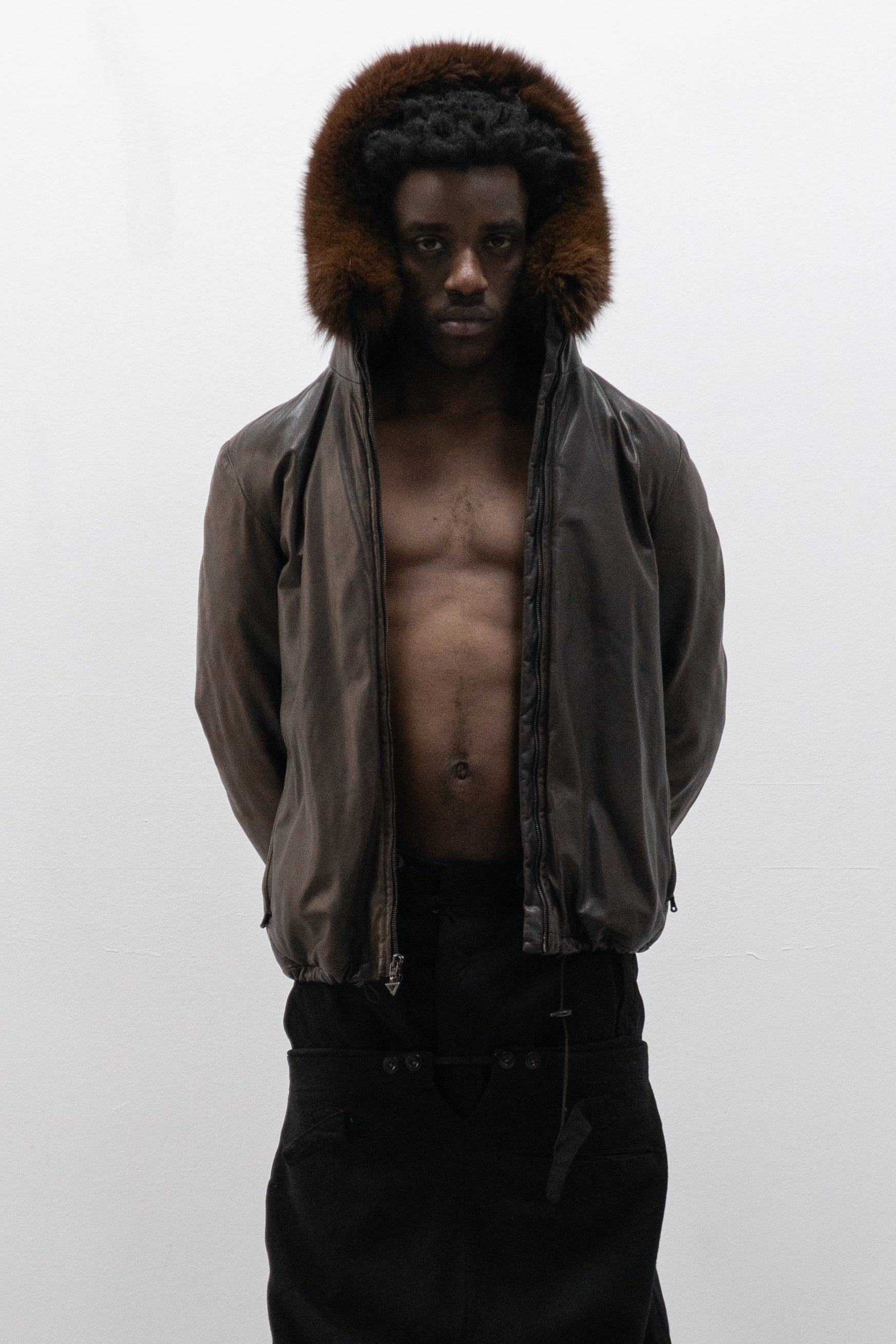 ruffo fur hooded leather jacket