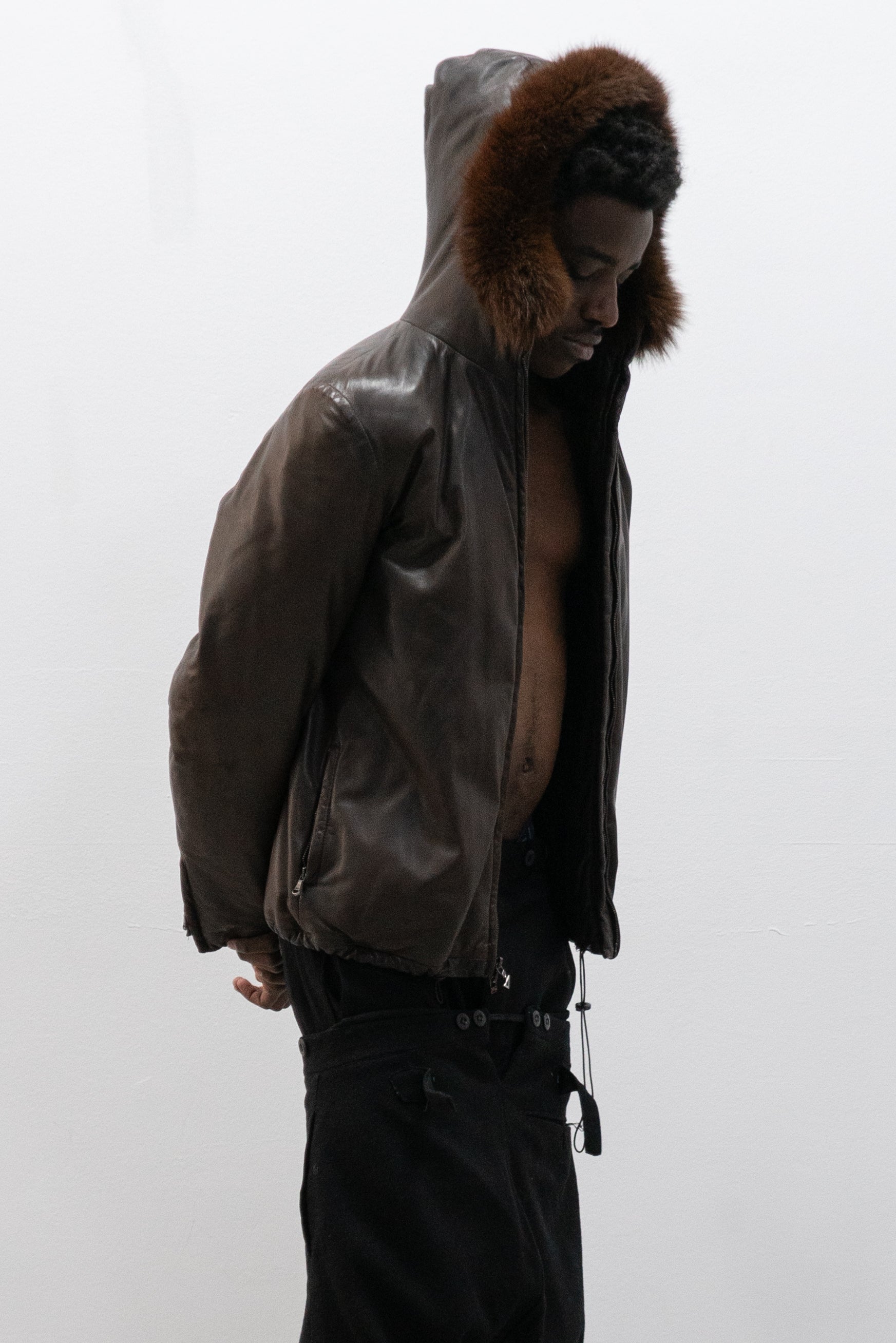 ruffo fur hooded leather jacket