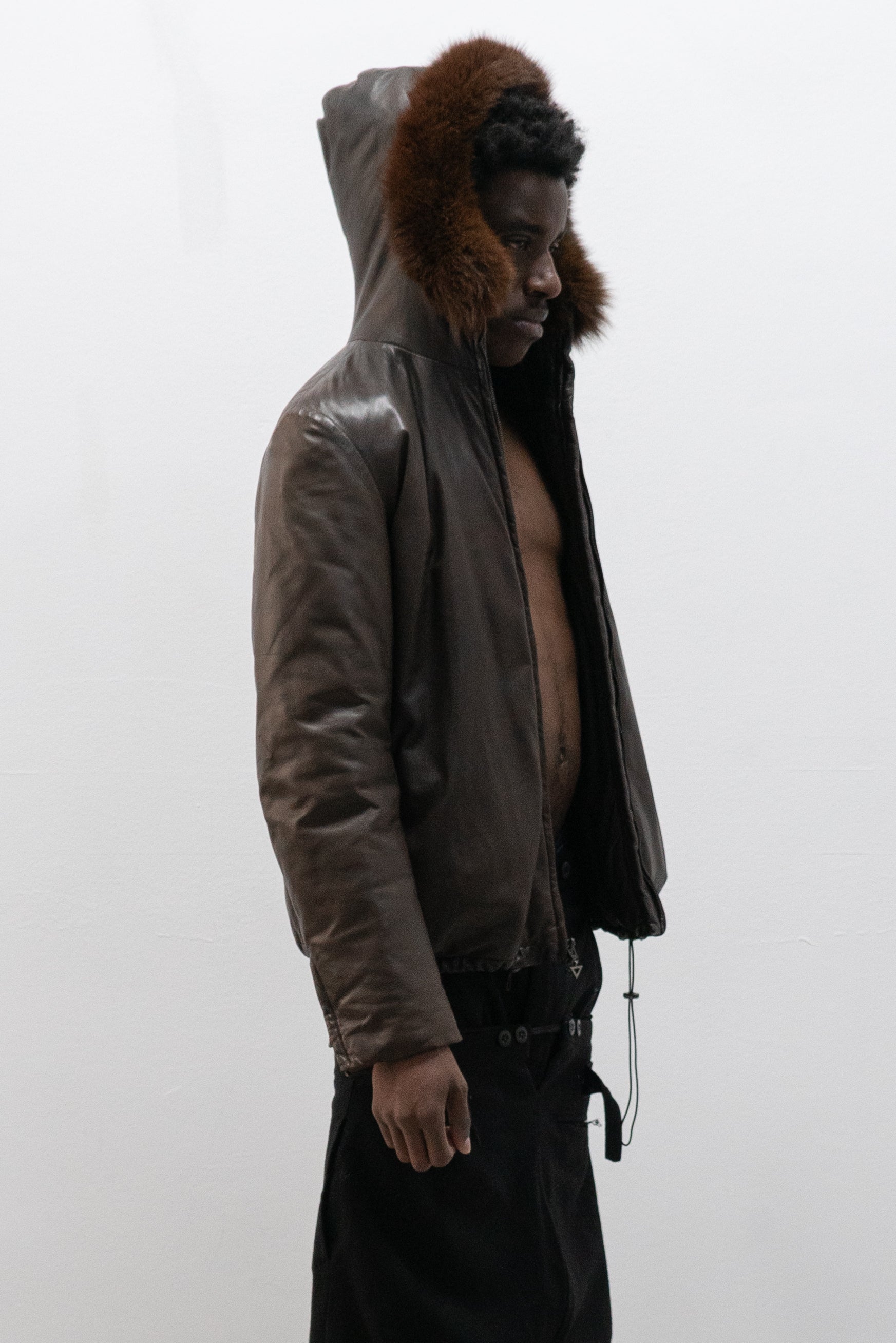 ruffo fur hooded leather jacket