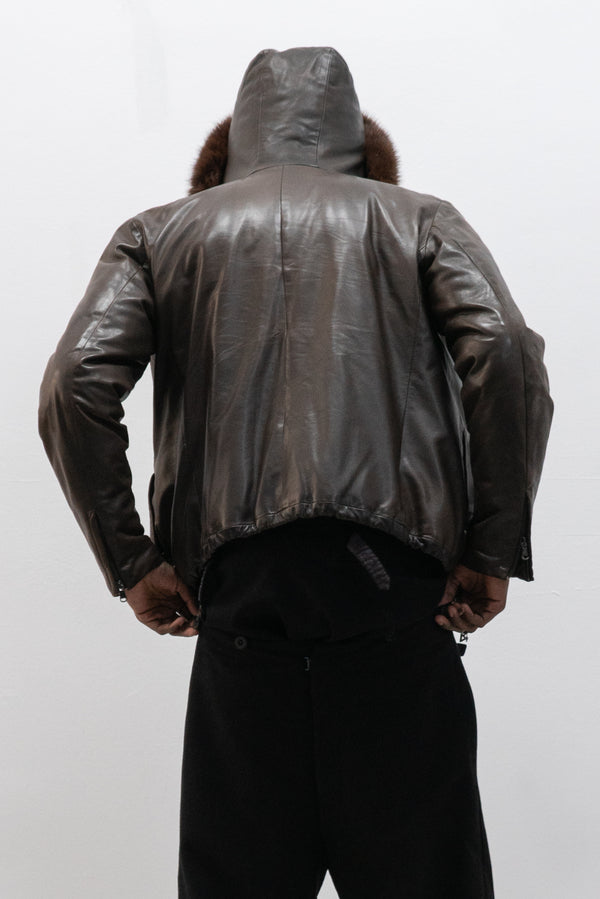 ruffo fur hooded leather jacket