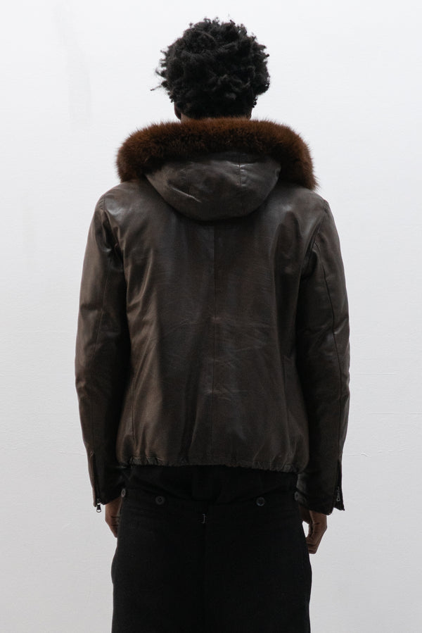 ruffo fur hooded leather jacket