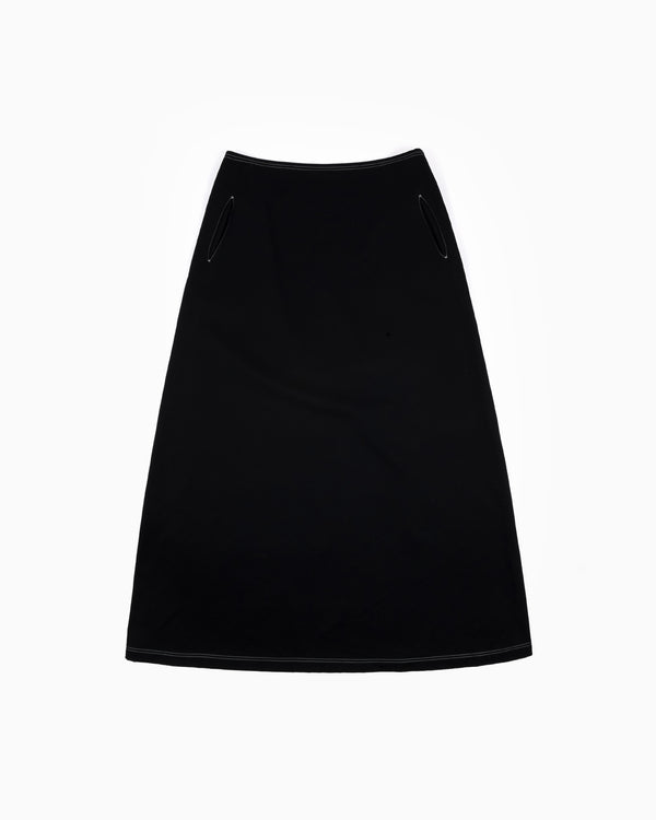 Yohji Yamamoto Contrast Stitch Wool Midi Skirt