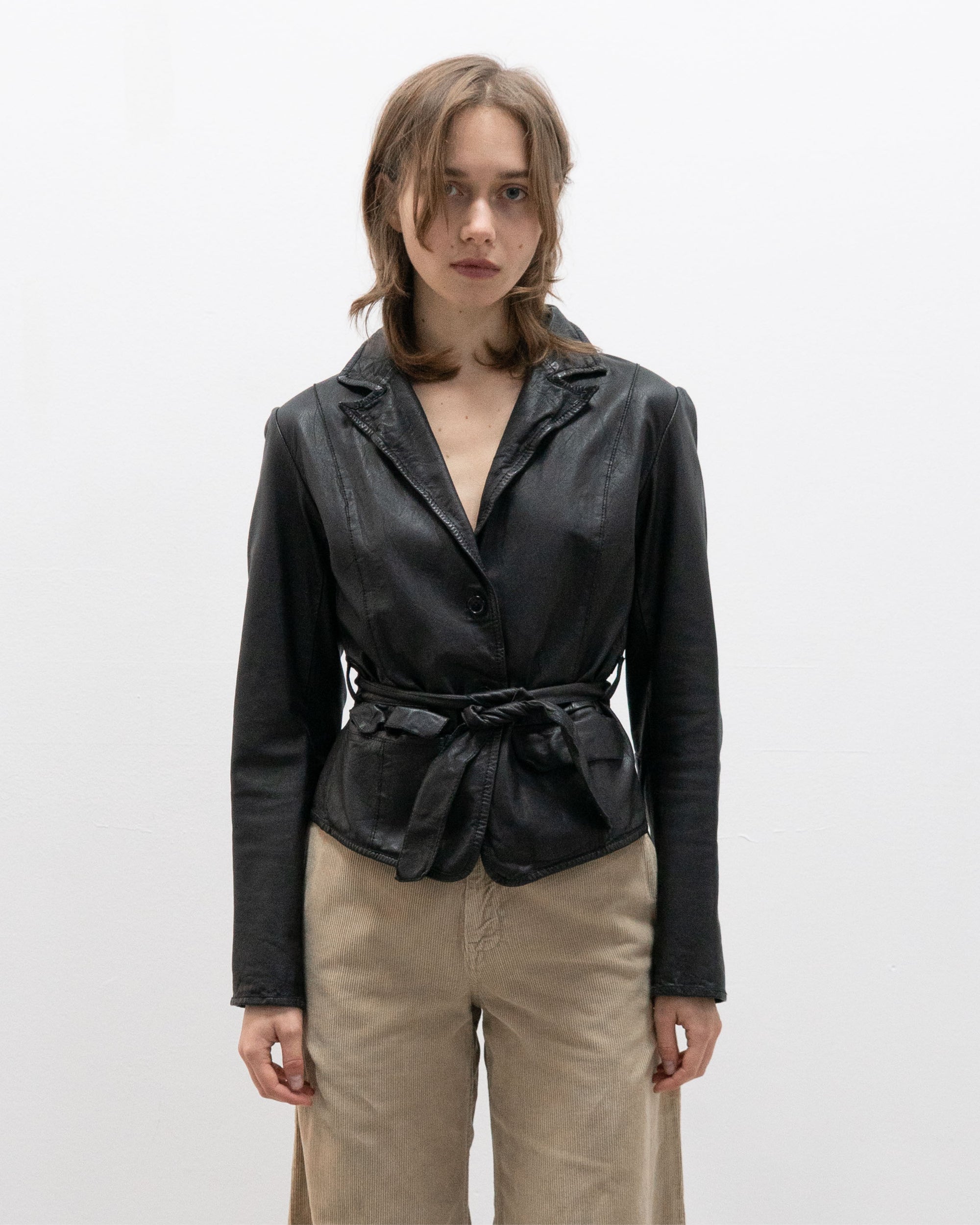 collection privee? belted leather blazer