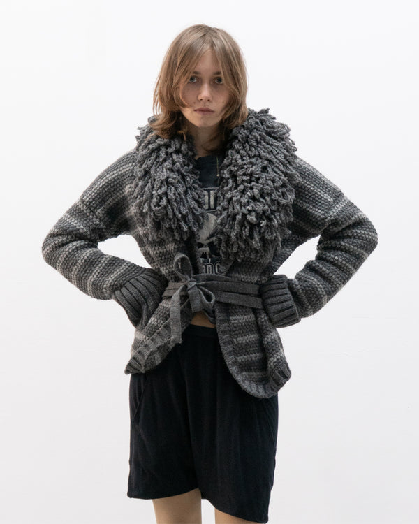 italian faux fur collar cardigan