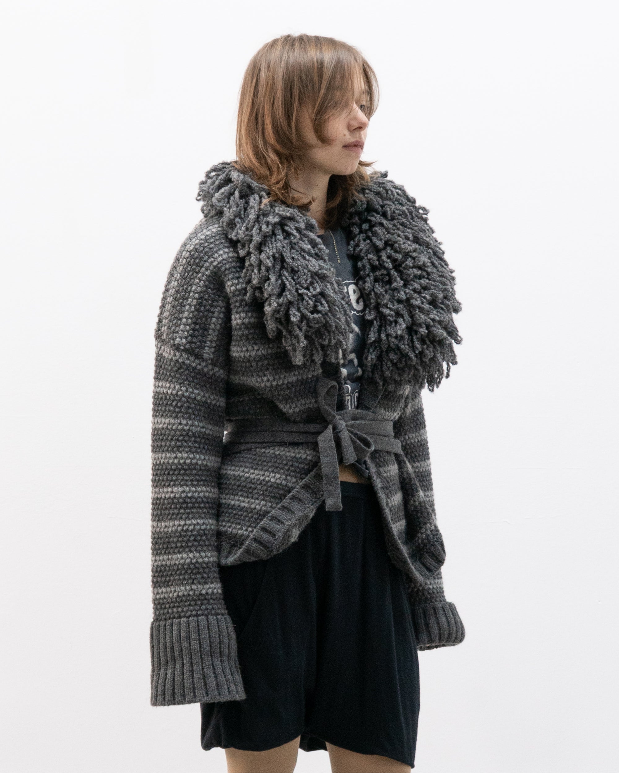 italian faux fur collar cardigan