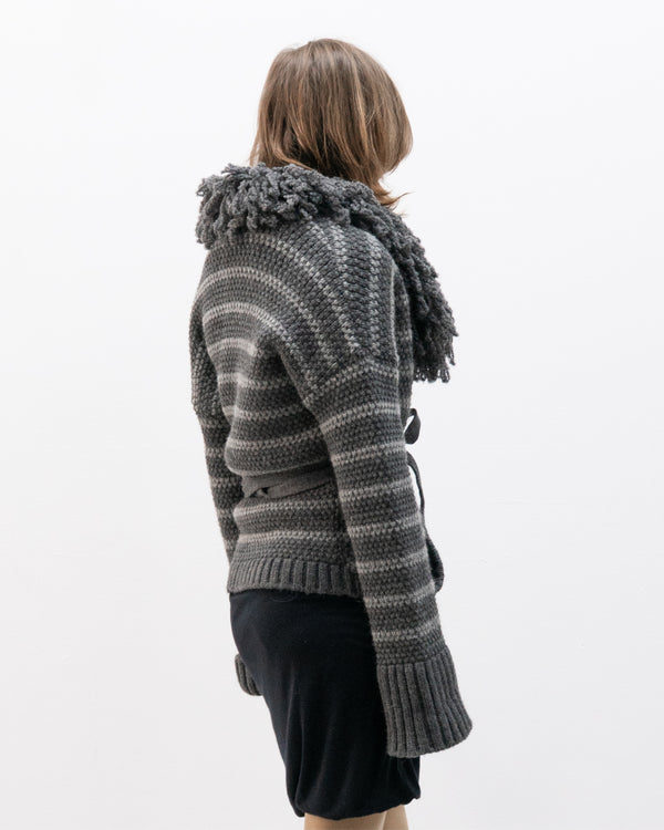 italian faux fur collar cardigan