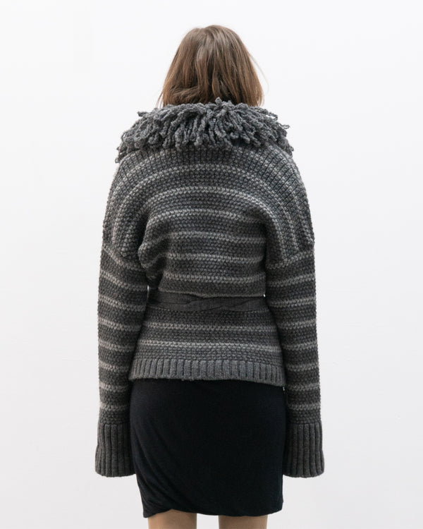 italian faux fur collar cardigan