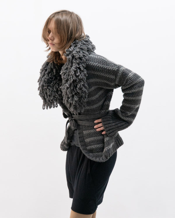 italian faux fur collar cardigan