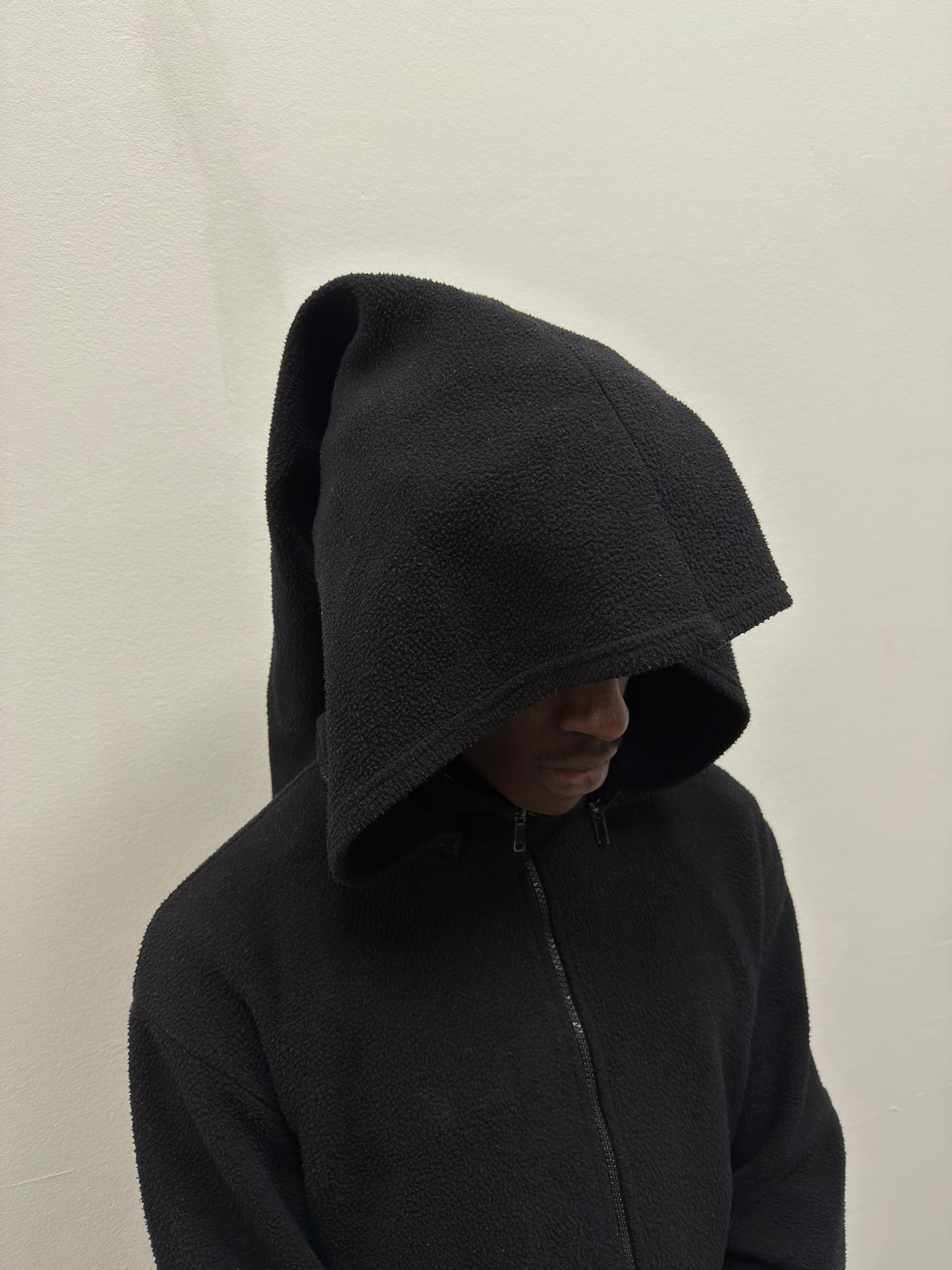 fleece jacket with pointed hood